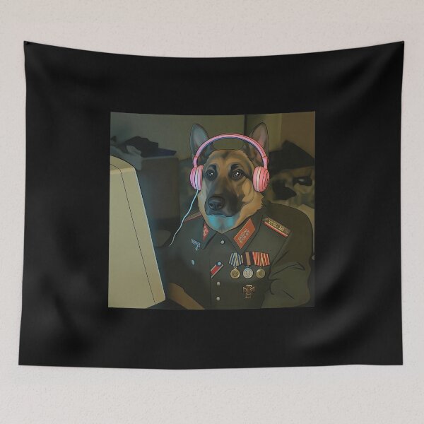 Item preview, Dog in Uniform Listening on Pink Headphones designed and sold by BlossomieStore.