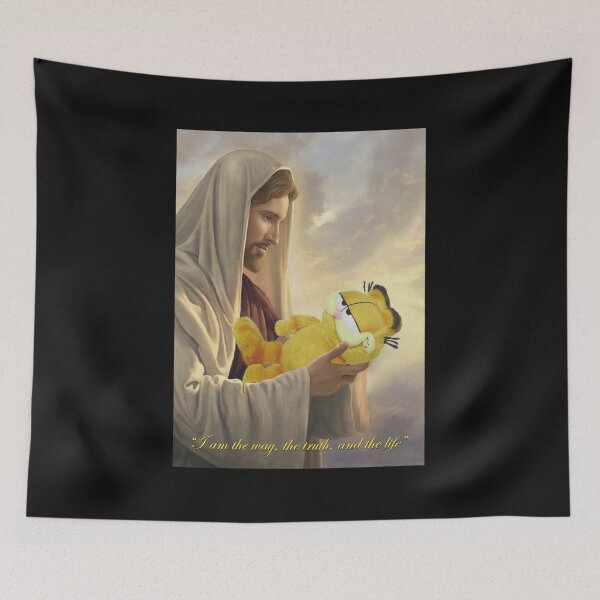 Item preview, Jesus Holding Garfield Plush Celestial Scene designed and sold by Eowcat.