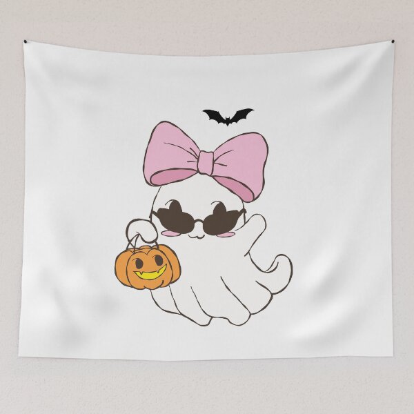 Item preview, Cute Kawaii Ghost with Pink Bow Halloween designed and sold by     Sela Art .
