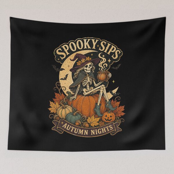 Item preview, Spooky Sips Autumn Nights Skeleton Witch Coffee designed and sold by VioletNance.