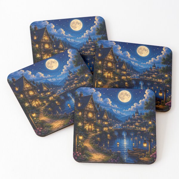 Item preview, Moonlit Village by the Enchanted River designed and sold by Herodestroyer.