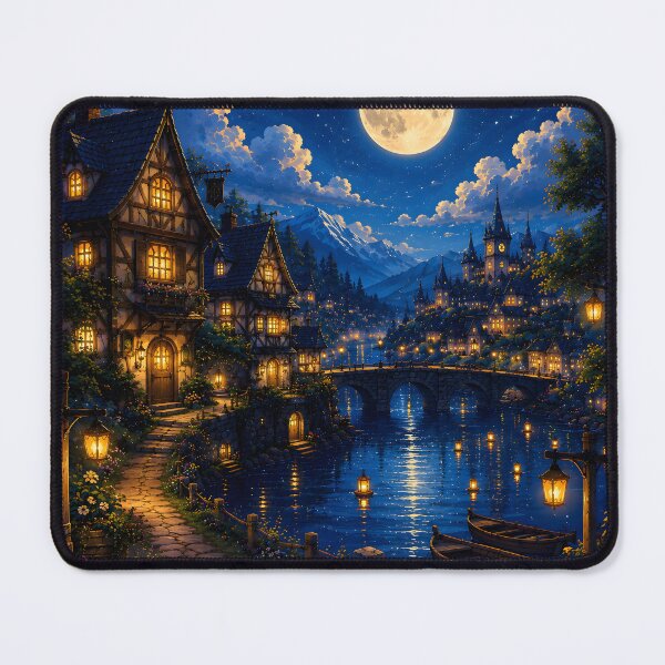 Item preview, Moonlit Village by the Enchanted River designed and sold by Herodestroyer.