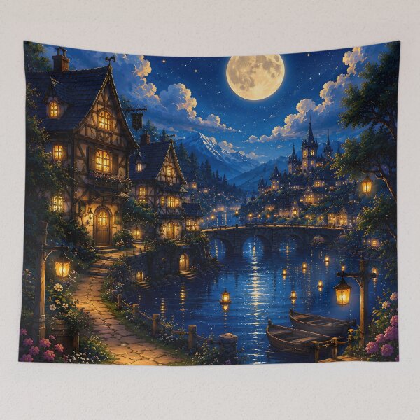 Item preview, Moonlit Village by the Enchanted River designed and sold by Herodestroyer.