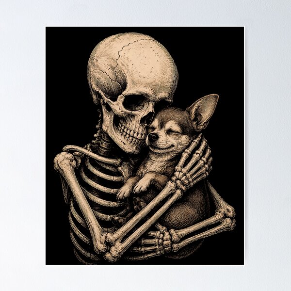 Item preview, Skeleton embracing a cute chihuahua design halloween designed and sold by rafaeltto.
