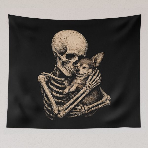 Item preview, Skeleton embracing a cute chihuahua design halloween designed and sold by rafaeltto.