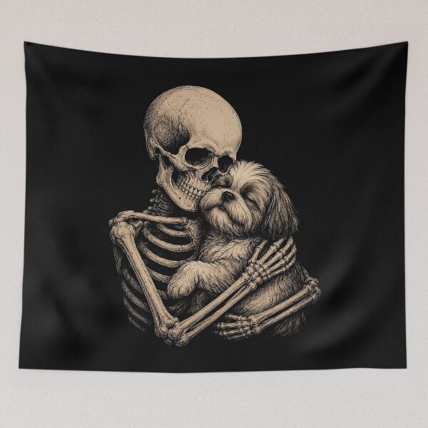 Item preview, Skeleton Hugging a Cute Dog Illustration Shih Tzu Halloween designed and sold by rafaeltto.