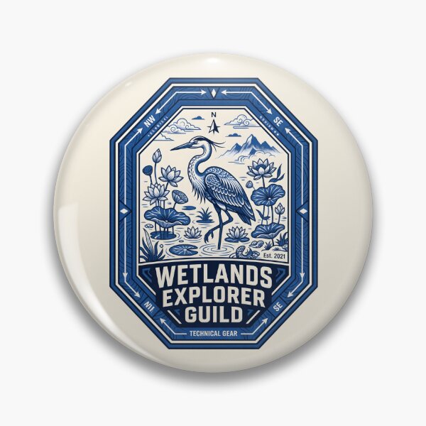 Item preview, Wetlands Explorer Guild - Great Blue Heron Vintage Badge designed and sold by SplashTastic.