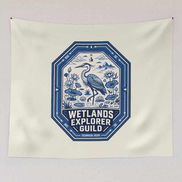 Item preview, Wetlands Explorer Guild - Great Blue Heron Vintage Badge designed and sold by SplashTastic.