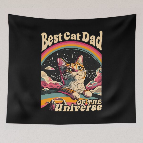 Item preview, Best Cat Dad Of The Universe Retro Rainbow Cat Art designed and sold by Dmo3HarkoArt.