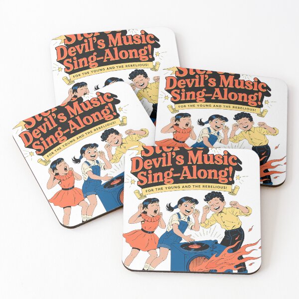 Item preview, "Stereo Devil's Music Sing-Along! Vintage Rebel Kids & Flaming Record Player Art | Retro Punk Poster for Music Lovers" designed and sold by CHRONIN.