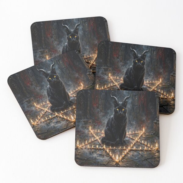 Item preview, Horned Black Cat Occult Ritual | Gothic Demon Feline Dark Fantasy Art designed and sold by cr6zym1nd.
