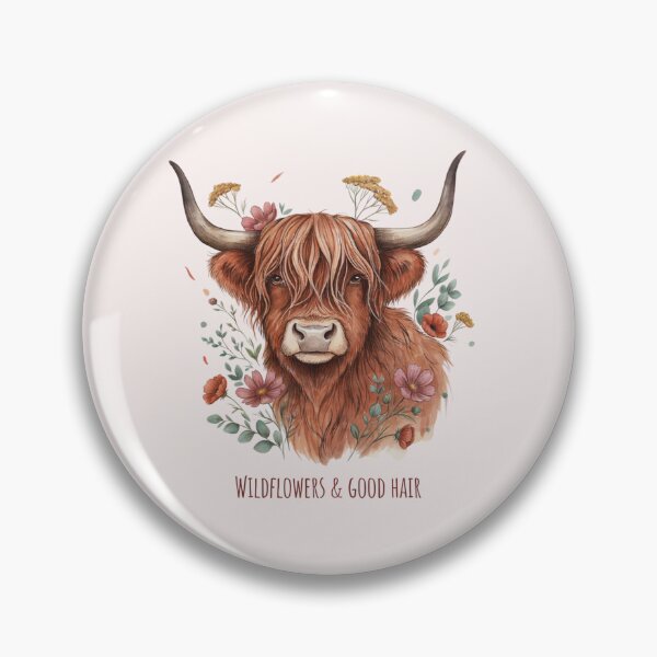 Item preview, Wildflowers & Good Hair Highland Cow designed and sold by Sezee.