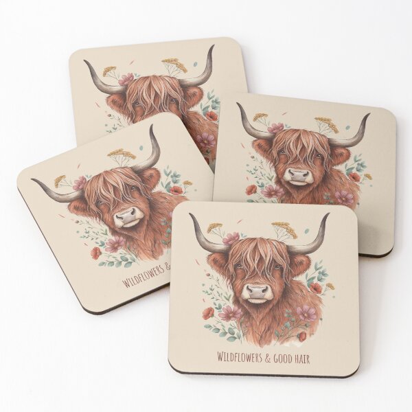 Item preview, Wildflowers & Good Hair Highland Cow designed and sold by Sezee.