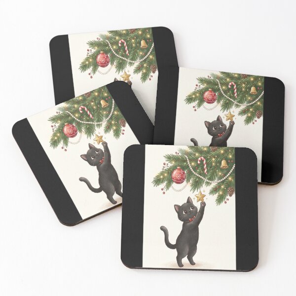 Item preview, Vintage Black Cat Playing With Decorations Christmas Tree designed and sold by Bensoncreatives.