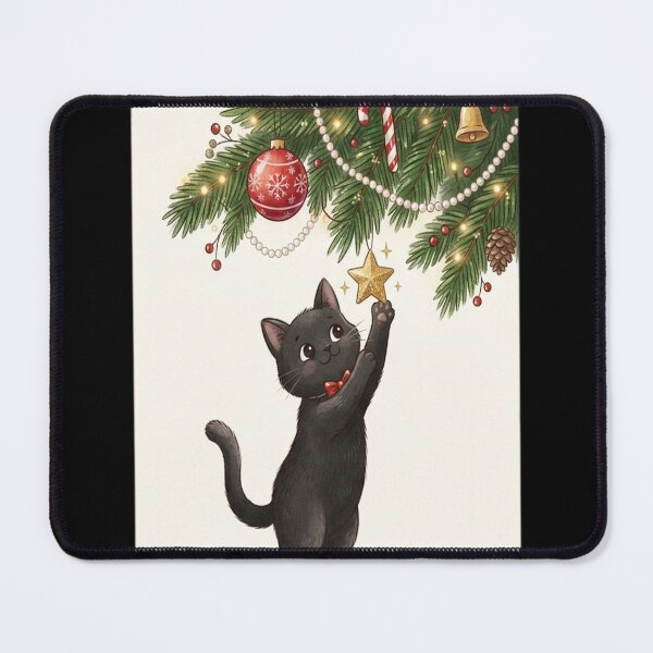 Item preview, Vintage Black Cat Playing With Decorations Christmas Tree designed and sold by Bensoncreatives.