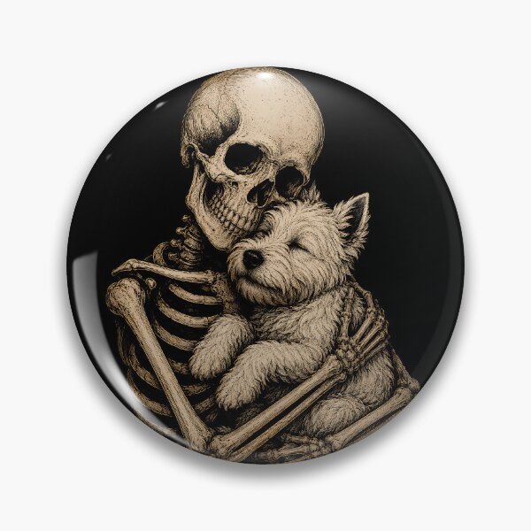 Item preview, Skeleton cuddling Westie West Highland Terrier halloween illustration designed and sold by rafaeltto.