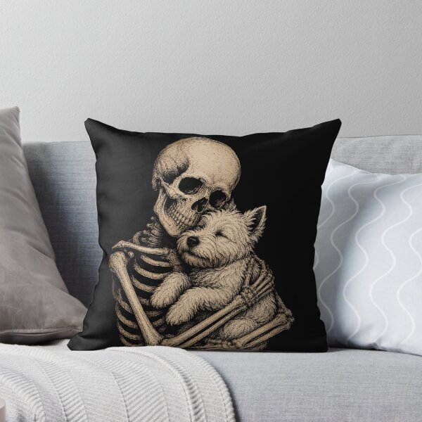 Item preview, Skeleton cuddling Westie West Highland Terrier halloween illustration designed and sold by rafaeltto.