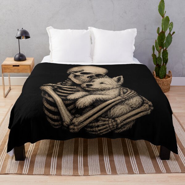 Item preview, Skeleton cuddling Westie West Highland Terrier halloween illustration designed and sold by rafaeltto.