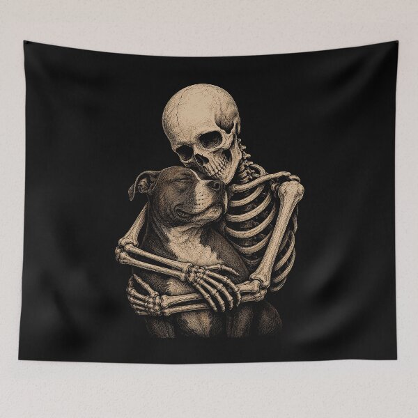 Item preview, Skeleton Embracing Pitbull  Halloween Illustration designed and sold by rafaeltto.