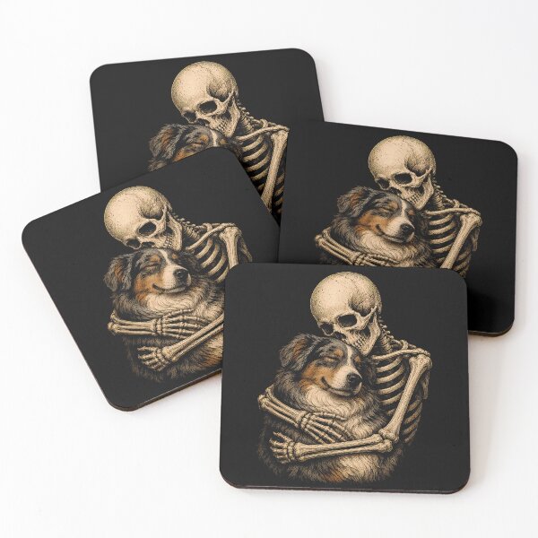 Item preview, Skeleton Embracing Australian Shepherd Halloween Illustration designed and sold by rafaeltto.