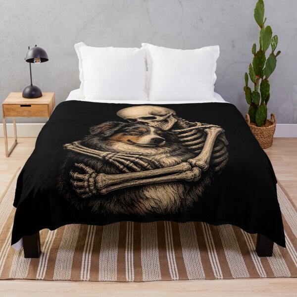 Item preview, Skeleton Embracing Australian Shepherd Halloween Illustration designed and sold by rafaeltto.