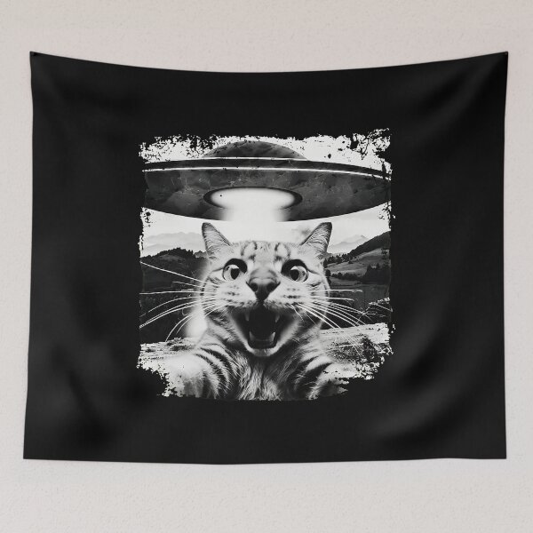 Item preview, Shocked Cat Abducted by UFO Funny Sci-Fi Graphic designed and sold by Dmo3HarkoArt.
