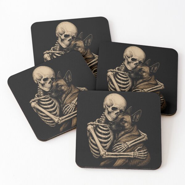 Item preview, Skeleton Belgian Malinois Dog Embrace Illustration Halloween designed and sold by rafaeltto.