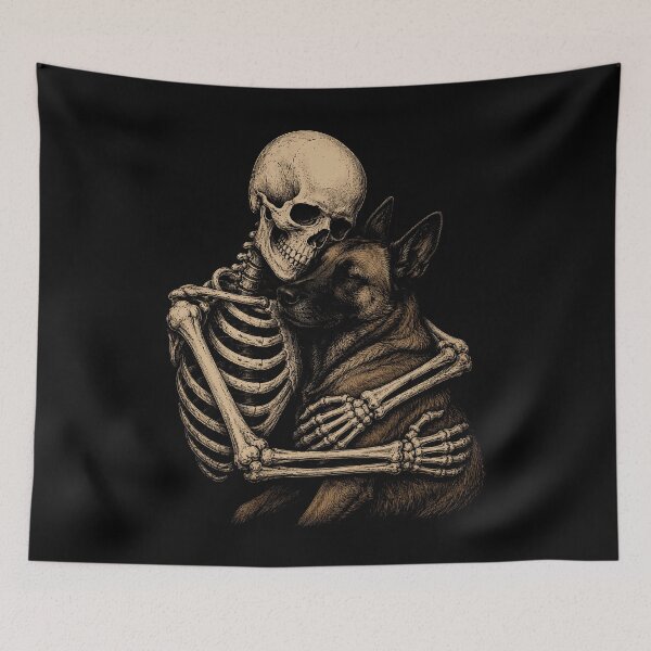Item preview, Skeleton Belgian Malinois Dog Embrace Illustration Halloween designed and sold by rafaeltto.