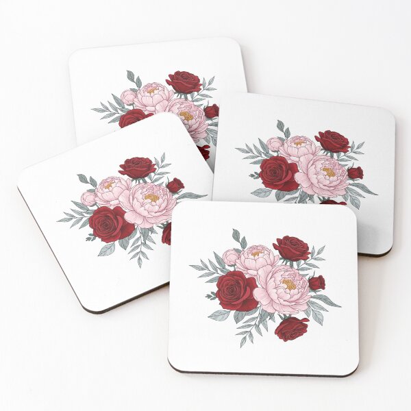 Item preview, Dark Vintage Floral - Red Roses and Pink Peonies Bouquet designed and sold by Dzblack.