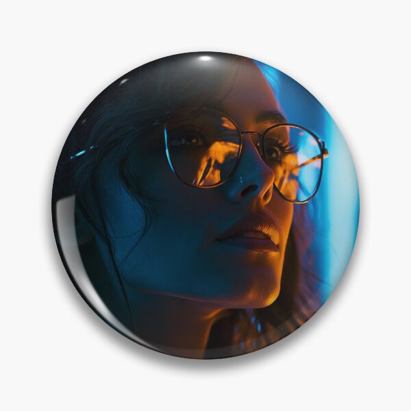 Item preview, Brunette in Glasses & Lace under Neon Lights | Sexy Pin-Up for Man Cave designed and sold by SynthSeduction.