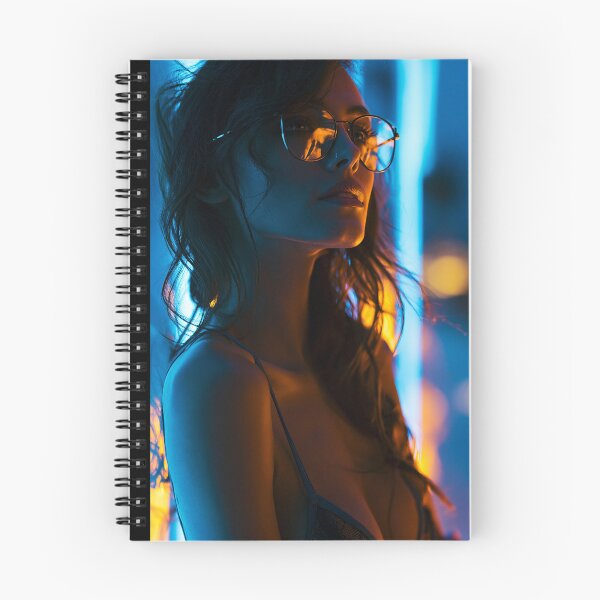 Item preview, Brunette in Glasses & Lace under Neon Lights | Sexy Pin-Up for Man Cave designed and sold by SynthSeduction.