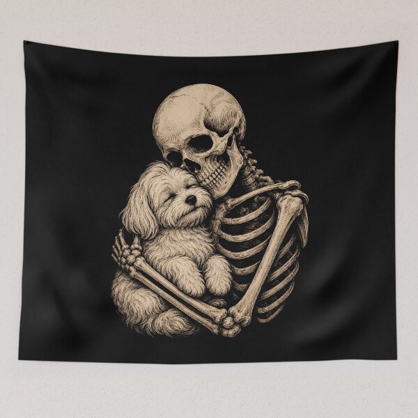 Item preview, Skeleton Maltese a fluffy dog illustration halloween designed and sold by rafaeltto.