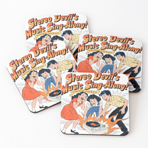 Item preview, "Stereo Devil’s Music Sing-Along! Vintage Kids Grooving to Flaming Record Player Art | Retro Rock ‘n’ Roll Poster Featuring New Songs & Lyrics" designed and sold by CHRONIN.