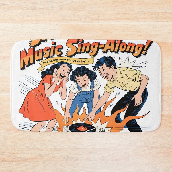 Item preview, "Stereo Devil’s Music Sing-Along! Vintage Kids Grooving to Flaming Record Player Art | Retro Rock ‘n’ Roll Poster Featuring New Songs & Lyrics" designed and sold by CHRONIN.