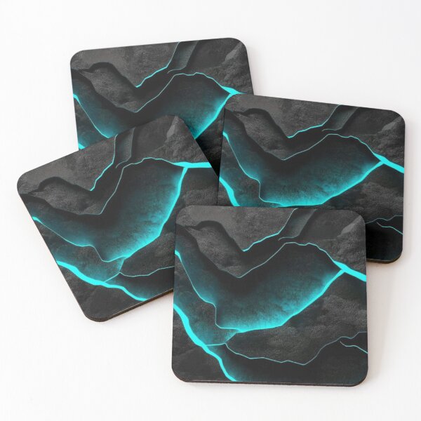 Item preview, Glowing Neon Cyan Cracks in Dark Obsidian Rock Abstract Texture designed and sold by LYAN-STORE.