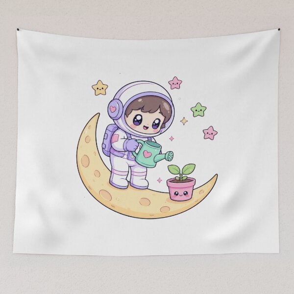 Item preview, Kawaii Astronaut Watering Plant on Moon | Cute Space Garden designed and sold by ASTROVIA .
