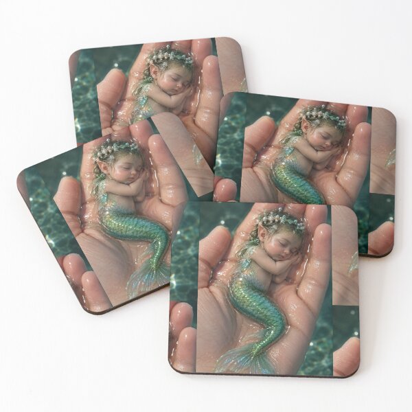 Item preview, Enchanted Baby Mermaid Sleeping in a Hand – Magical Ocean Fantasy Art designed and sold by Bhaskar Digital Art.