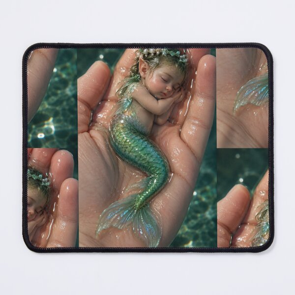 Item preview, Enchanted Baby Mermaid Sleeping in a Hand – Magical Ocean Fantasy Art designed and sold by Bhaskar Digital Art.