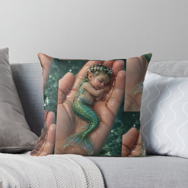Item preview, Enchanted Baby Mermaid Sleeping in a Hand – Magical Ocean Fantasy Art designed and sold by Bhaskar Digital Art.