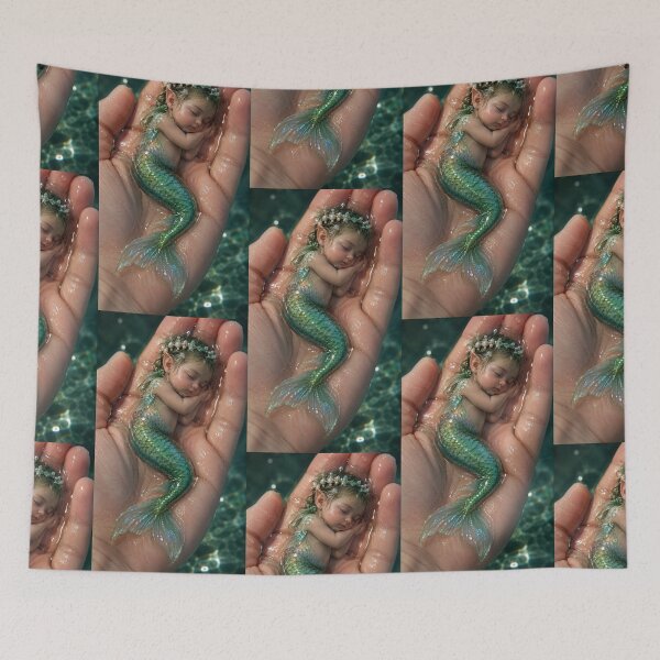 Item preview, Enchanted Baby Mermaid Sleeping in a Hand – Magical Ocean Fantasy Art designed and sold by Bhaskar Digital Art.
