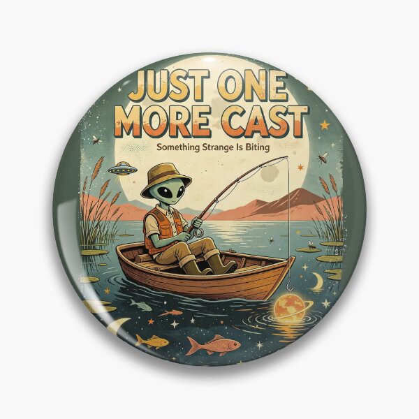 Item preview, Just One More Cast Alien Fishing Vintage Poster designed and sold by NatalieJeans.