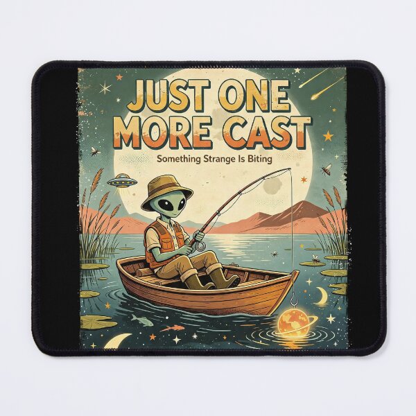 Item preview, Just One More Cast Alien Fishing Vintage Poster designed and sold by NatalieJeans.