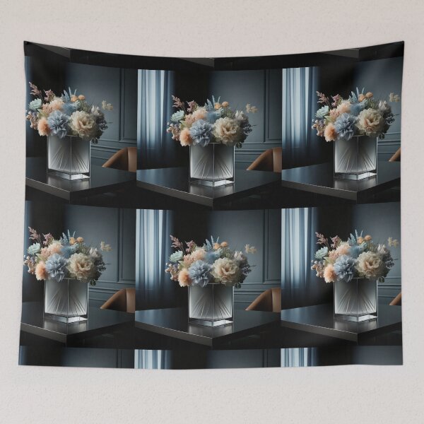Item preview, Pastel Flower Bouquet in Geometric Glass Vase, Moody Modern Floral Still Life designed and sold by NarjaShop.