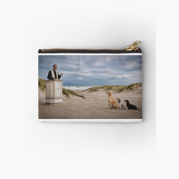 Item preview, Priest preaching to three dogs on a deserted beach designed and sold by Per-Madsen.