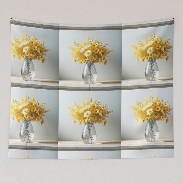 Item preview, Yellow Flower Bouquet in Glass Vase, Bright Sunny Floral Still Life designed and sold by NarjaShop.