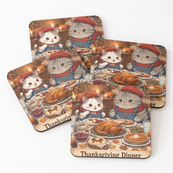 Item preview, Freda and Junior Thanksgiving Dinner - Kawaii Turkey Day Cats designed and sold by MAISON SYLVIE.