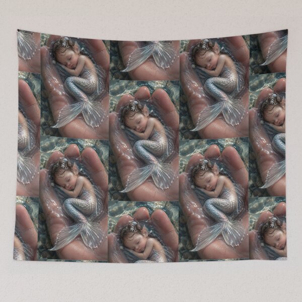 Item preview, Sleeping Baby Mermaid in Water – Enchanted Ocean Fantasy Art designed and sold by Bhaskar Digital Art.