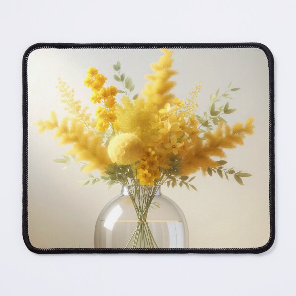 Item preview, Yellow Flower Bouquet in Glass Vase, Bright Sunny Floral Still Life designed and sold by NarjaShop.