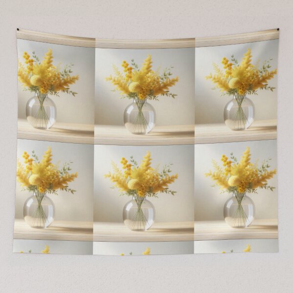 Item preview, Yellow Flower Bouquet in Glass Vase, Bright Sunny Floral Still Life designed and sold by NarjaShop.
