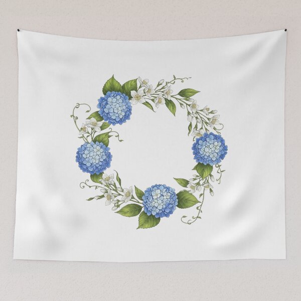 Item preview, Victorian Blue Hydrangea Wreath - Vintage Botanical Floral Art designed and sold by Dzblack.
